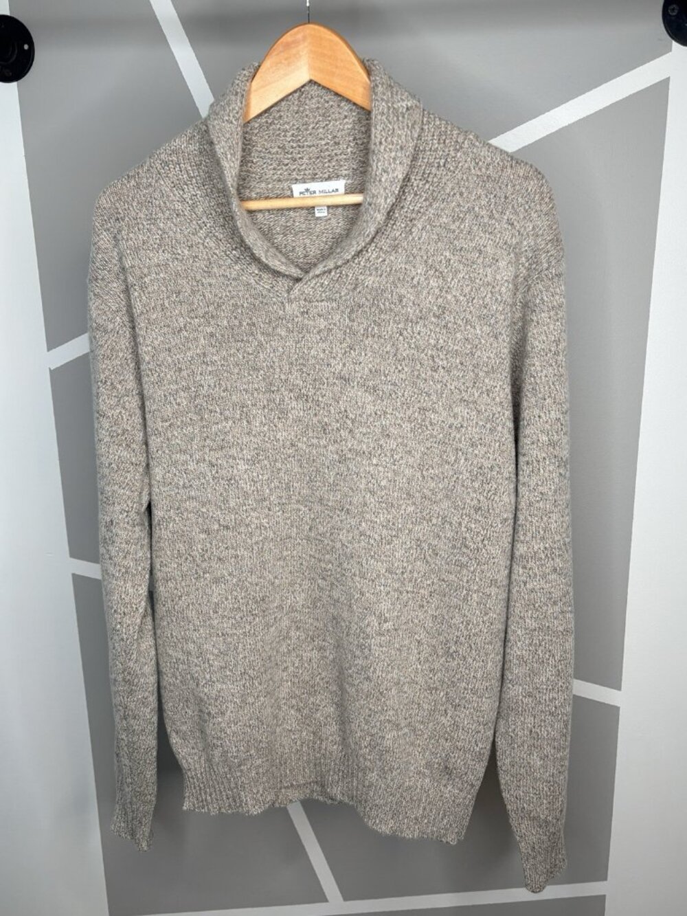 Peter Millar Crown Harkening Popover Shawl Sweater Men’s L Merino Wool Brown